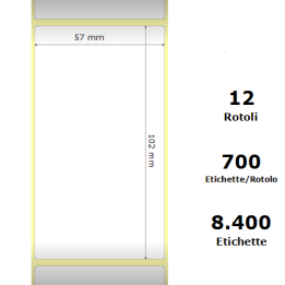 White 57x102mm,700 Et/Rotolo Z-2000D, 2.2x4x1Core,circonferenza 111mm 12 Rolls
