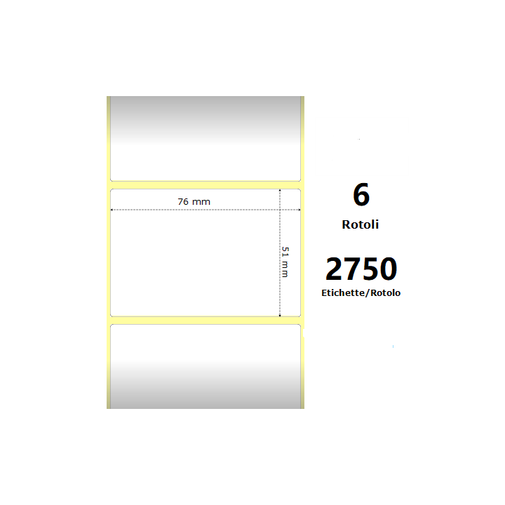 White 76x51mm, 2750 Et/Rotolo Z-2000D 3x2x3 Core,circonferenza 174mm