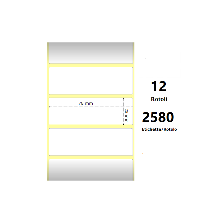White 76x25mm, 2580 Et/Rotolo Z-2000D, 3x1x1 Core,circonferenza 108mm