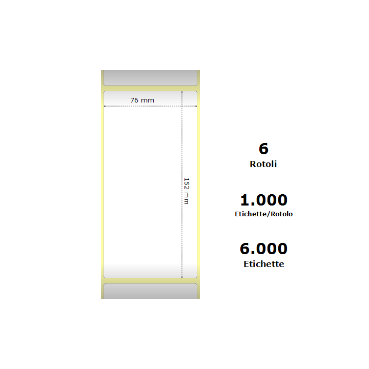 White 76x152mm,1000 Et/Rotolo Z-1000D, 3x6x3 Core, 6 Rolls