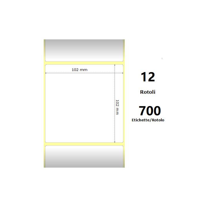 White 102x102mm, 700 Et/Rotolo Z-2000D 4x4x1 Core, 12 Rolls