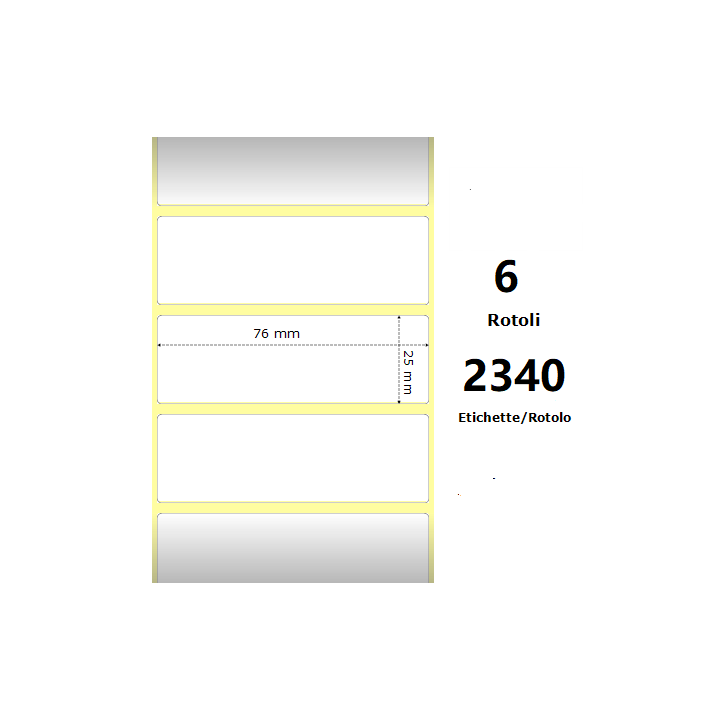 White 76x25mm,2340 Et/Rotolo Z-4000D, 3x1x1 Core, 6 Rolls