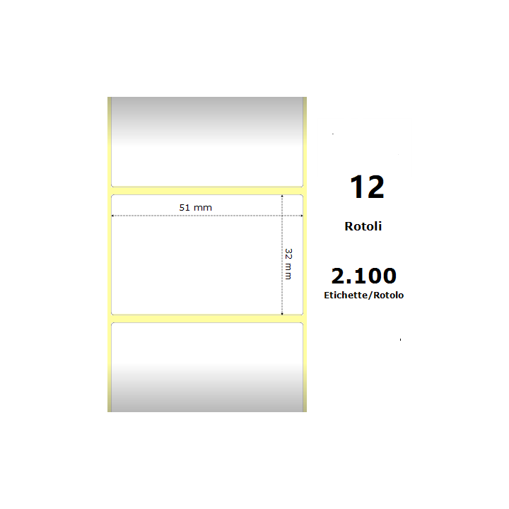White 51x32mm,2100 Et/Rotolo Z-1000D, 2x1.3x1 Core,circonferenza 111mm