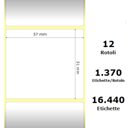 White 57x51mm,1370 Et/Rotolo Z-2000D, 2.2x2x1 Core,circonferenza 111mm 12 Rolls