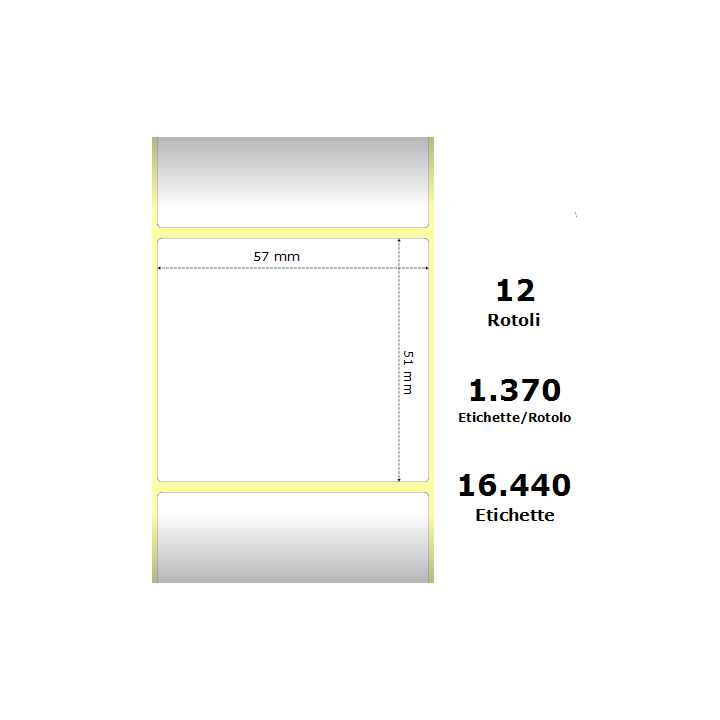 White 57x51mm,1370 Et/Rotolo Z-2000D, 2.2x2x1 Core,circonferenza 111mm 12 Rolls