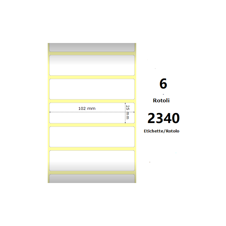 White 102x25mm,2340 Et/Rotolo Z-4000D, 4x1x1 Core, 6 Rolls