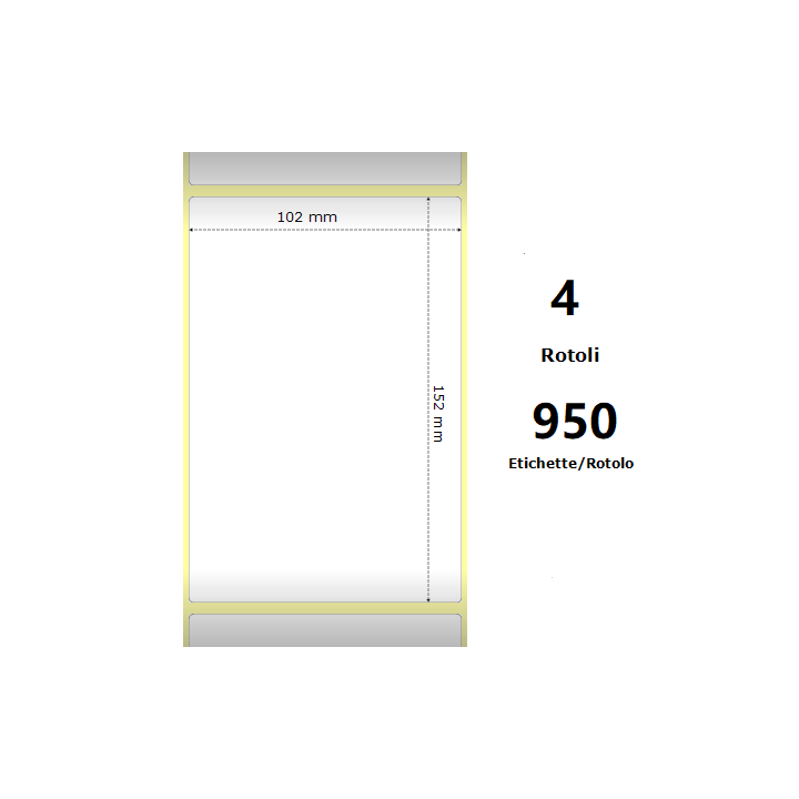 White 102x152mm,950 Et/Rotolo Z-2000D, 4x6x3 Core,circonferenza 173mm