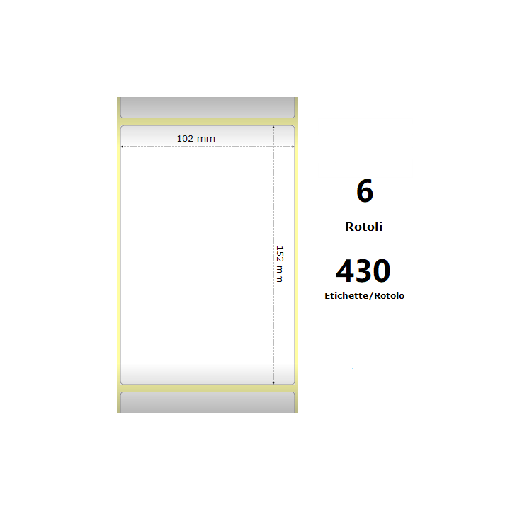White 102x152mm, 430 Et/Rotolo Z-2000D 4x6x1 Core,circonferenza 106mm