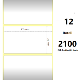 White 57x32mm, 2100Et/Rotolo Z-2000D 2.25x1.25x1Core,circonferenza 111mm