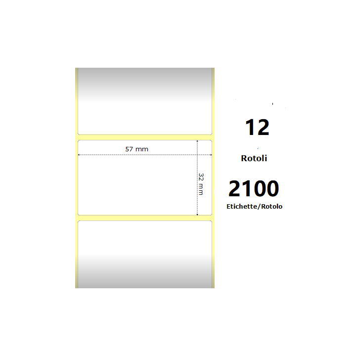 White 57x32mm, 2100Et/Rotolo Z-2000D 2.25x1.25x1Core,circonferenza 111mm