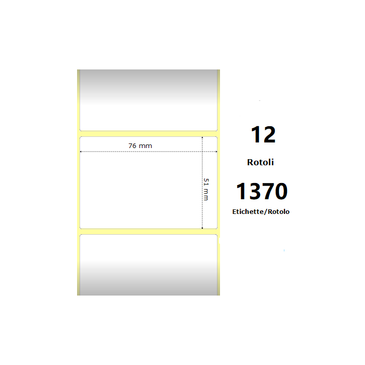 White 76x51mm, 1370 Et/Rotolo Z-2000D, 3x2x1 Core, 12 Rolls
