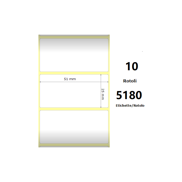 White 51x25mm, 5180 Et/Rotolo Z-2000D, 2x1x3 Core,circonferenza 170mm