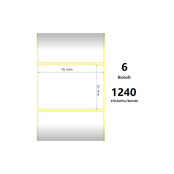 White 76x51mm,1240 Et/Rotolo Z-4000D, 3x2x1 Core 6 Rolls