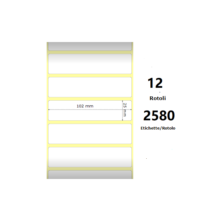 White 102x25mm, 2580 Et/Rotolo Z-2000D 4x1x1 Core, 12 Rolls