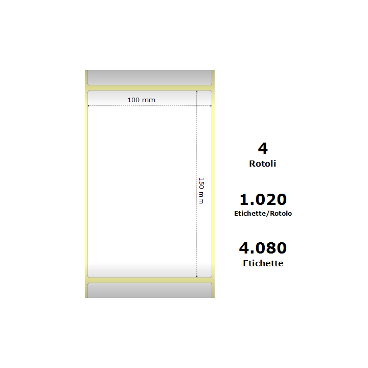 White 100x150mm,1020 Et/Rotolo Z-1000D,3.9x5.9x3 Core,circonferenza 177mm